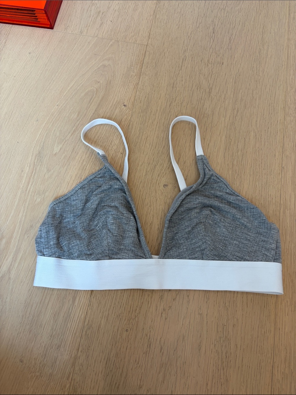 Negative Underwear Grey Triangle Bralette with White Band (size 4)